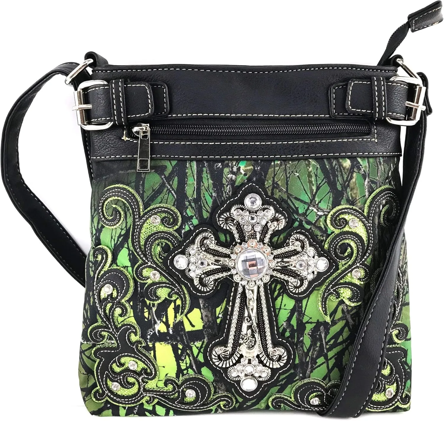 Zelris Camouflage Shine Glow Silver Cross Conceal Carry Crossbody Messenger Bag