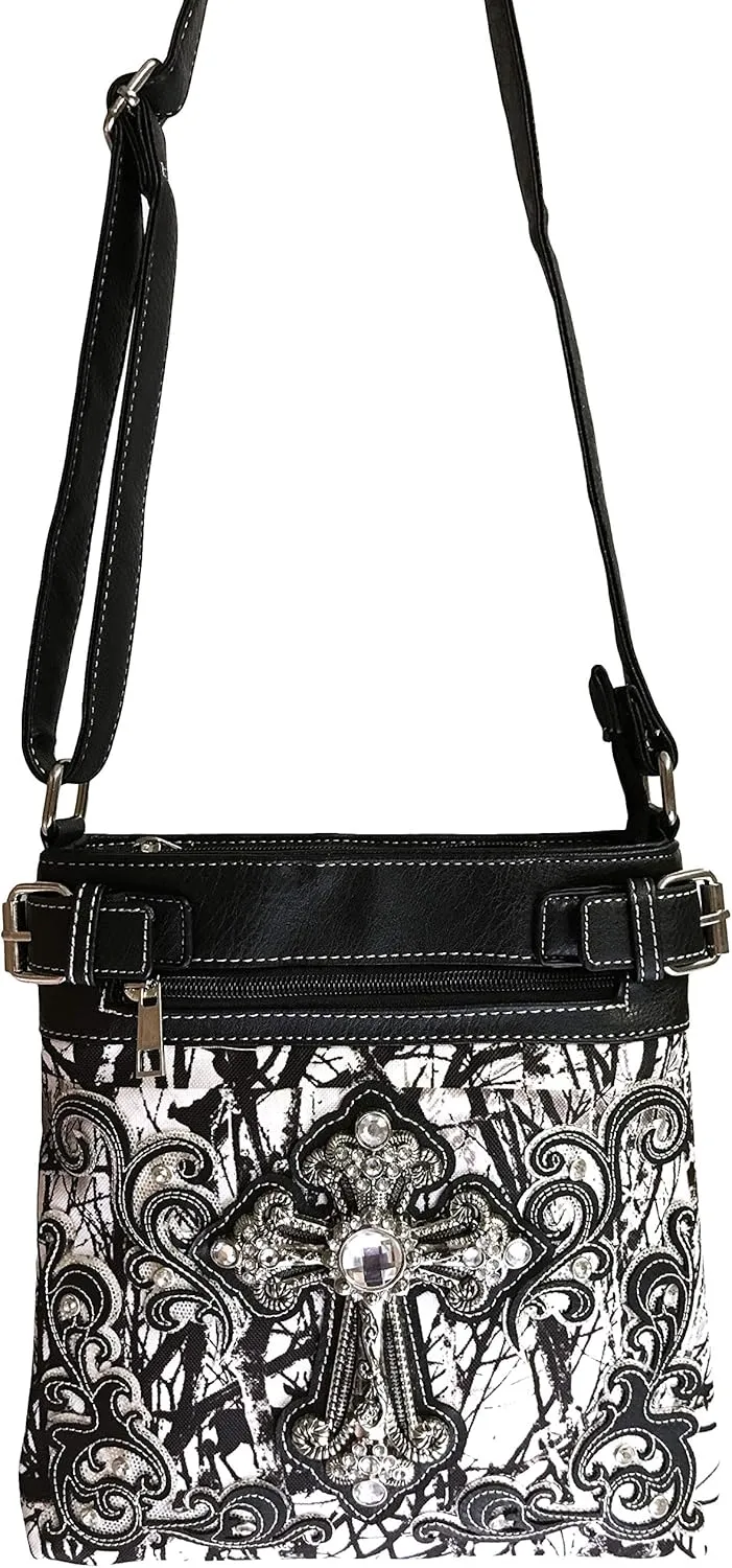 Zelris Camouflage Shine Glow Silver Cross Conceal Carry Crossbody Messenger Bag