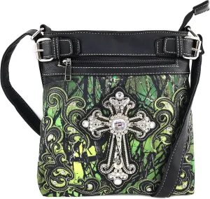 Zelris Camouflage Shine Glow Silver Cross Conceal Carry Crossbody Messenger Bag