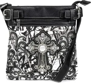 Zelris Camouflage Shine Glow Silver Cross Conceal Carry Crossbody Messenger Bag