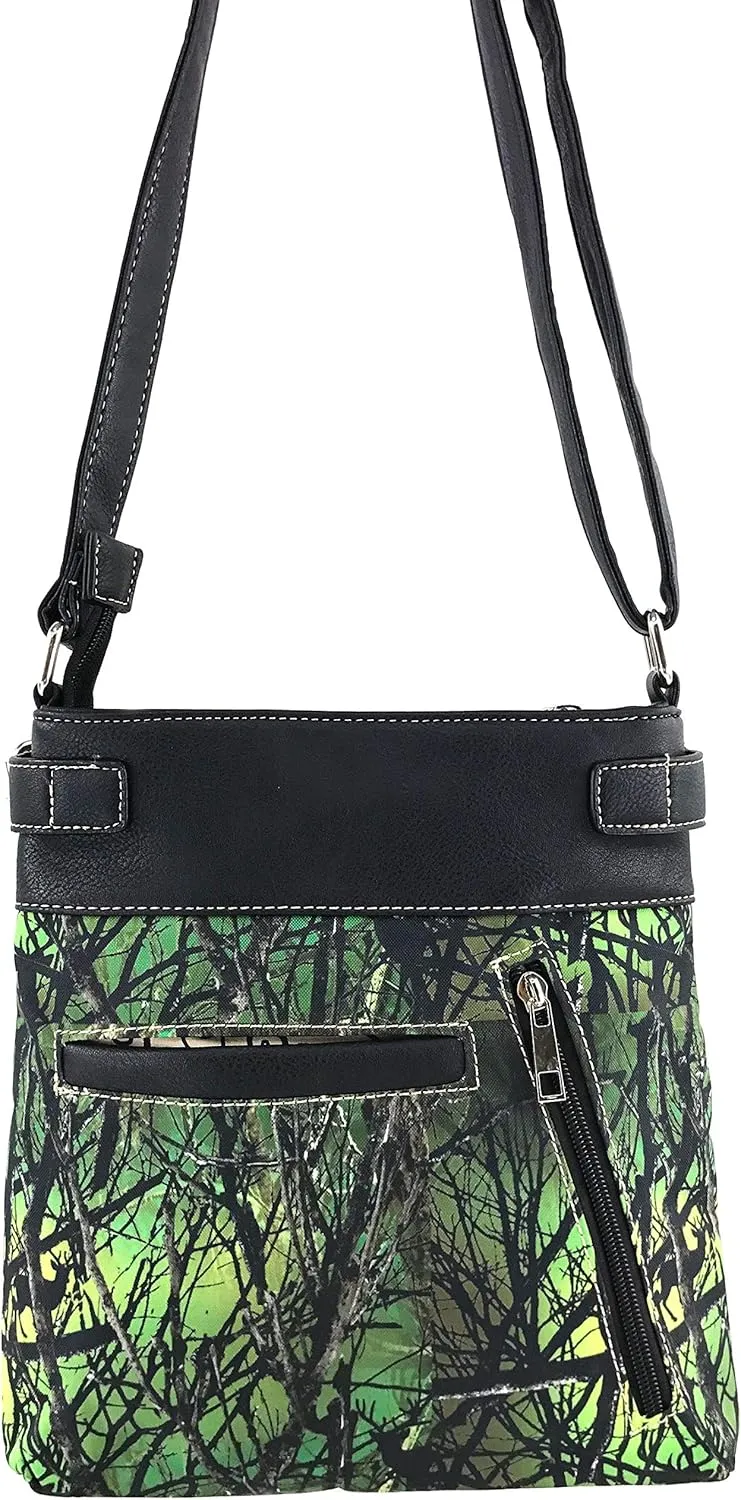 Zelris Camouflage Shine Glow Silver Cross Conceal Carry Crossbody Messenger Bag