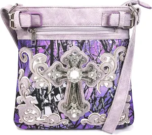 Zelris Camouflage Shine Glow Silver Cross Conceal Carry Crossbody Messenger Bag