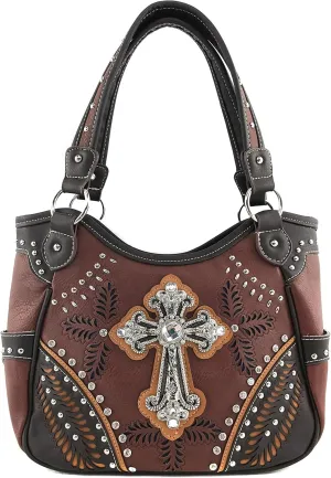 Zelris Fall Fern Leaf Western Cross Women Conceal Carry Tote Purse Handbag