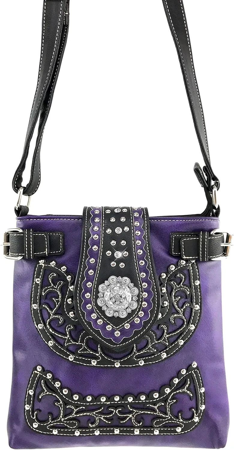 Zelris New Western Albino Floral Buckle Conceal Carry Women Crossbody Messenger Purse