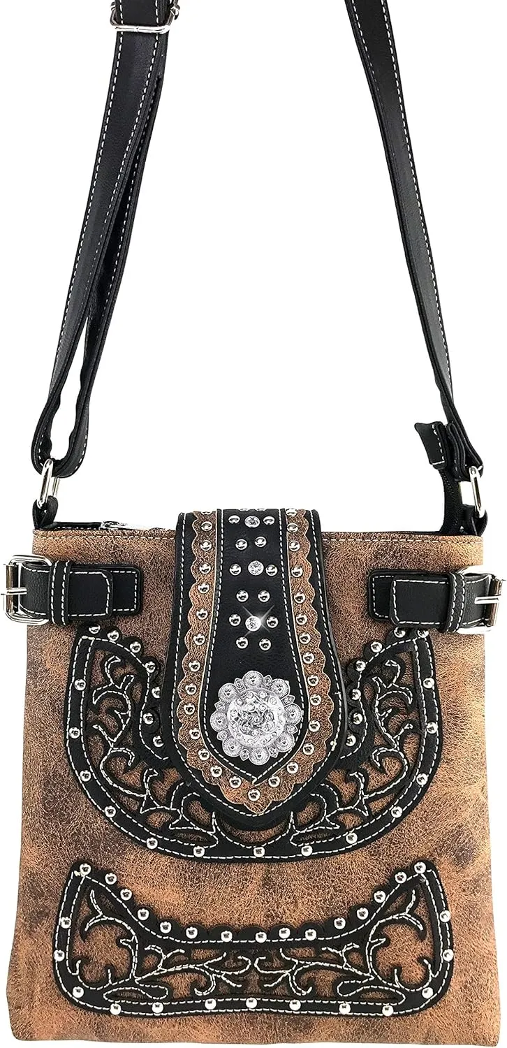 Zelris New Western Albino Floral Buckle Conceal Carry Women Crossbody Messenger Purse