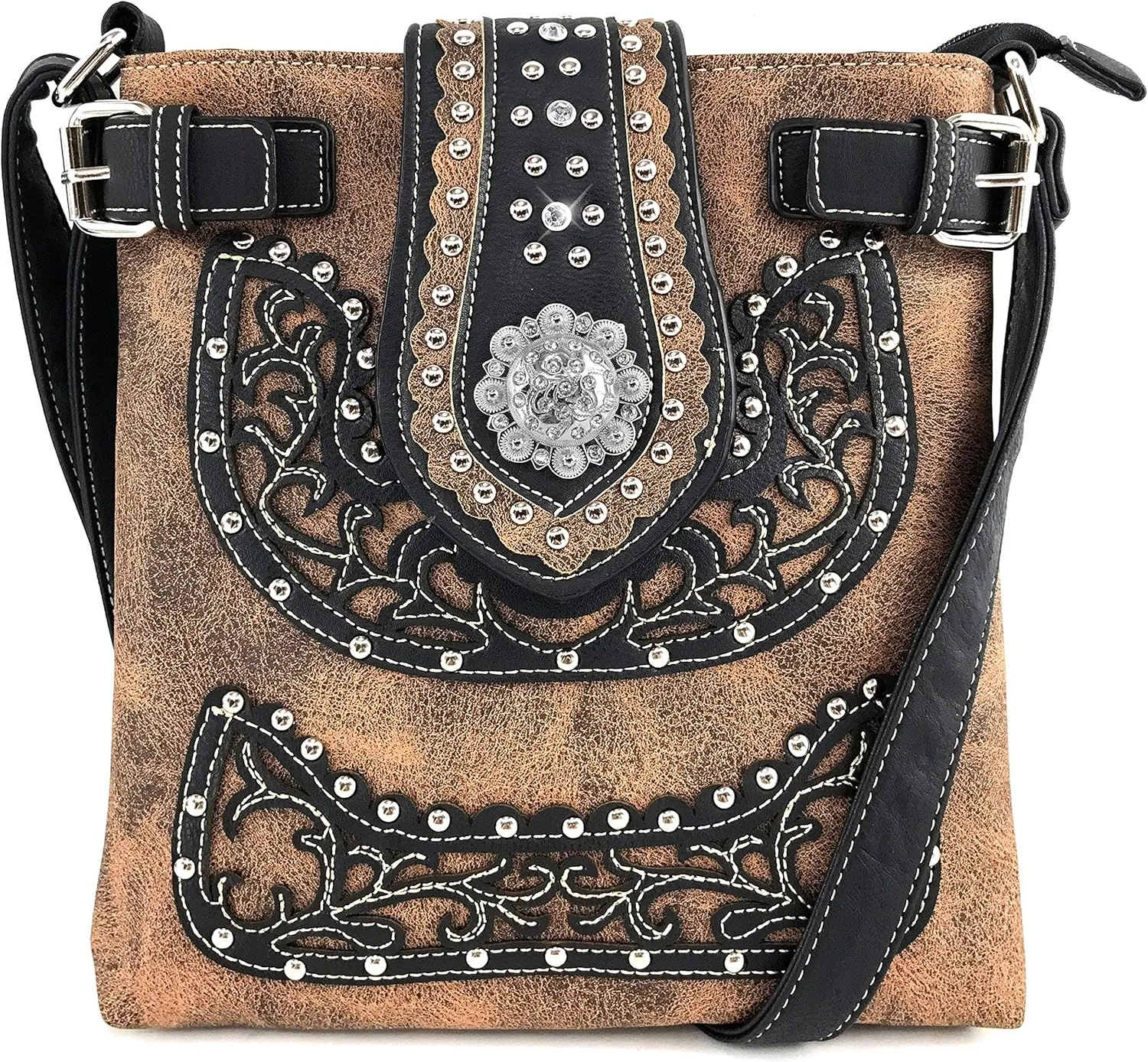 Zelris New Western Albino Floral Buckle Conceal Carry Women Crossbody Messenger Purse