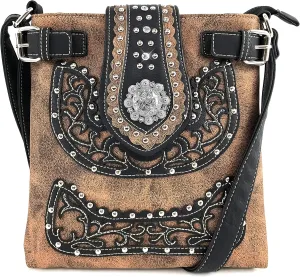 Zelris New Western Albino Floral Buckle Conceal Carry Women Crossbody Messenger Purse