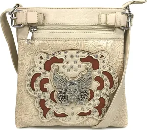 Zelris Sugar Skull Roses Angel Wing Women Conceal Carry Crossbody Messenger Bag