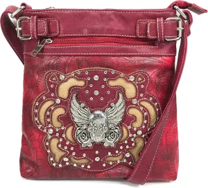 Zelris Sugar Skull Roses Angel Wing Women Conceal Carry Crossbody Messenger Bag