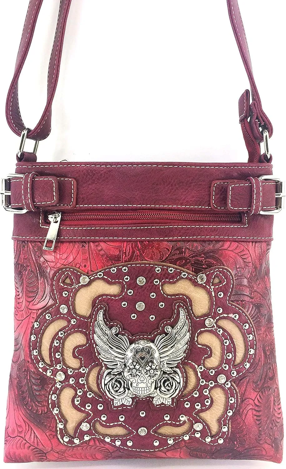 Zelris Sugar Skull Roses Angel Wing Women Conceal Carry Crossbody Messenger Bag