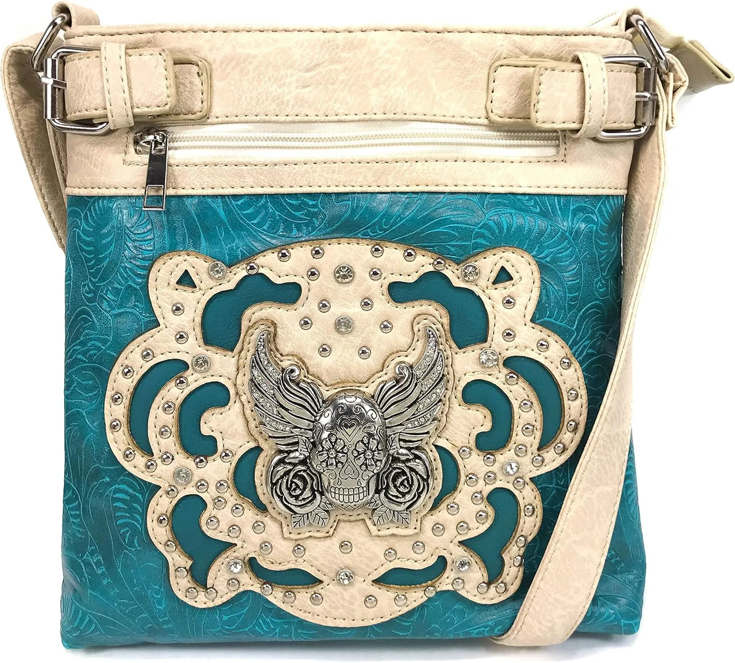 Zelris Sugar Skull Roses Angel Wing Women Conceal Carry Crossbody Messenger Bag