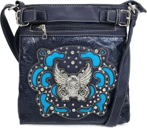 Zelris Sugar Skull Roses Angel Wing Women Conceal Carry Crossbody Messenger Bag