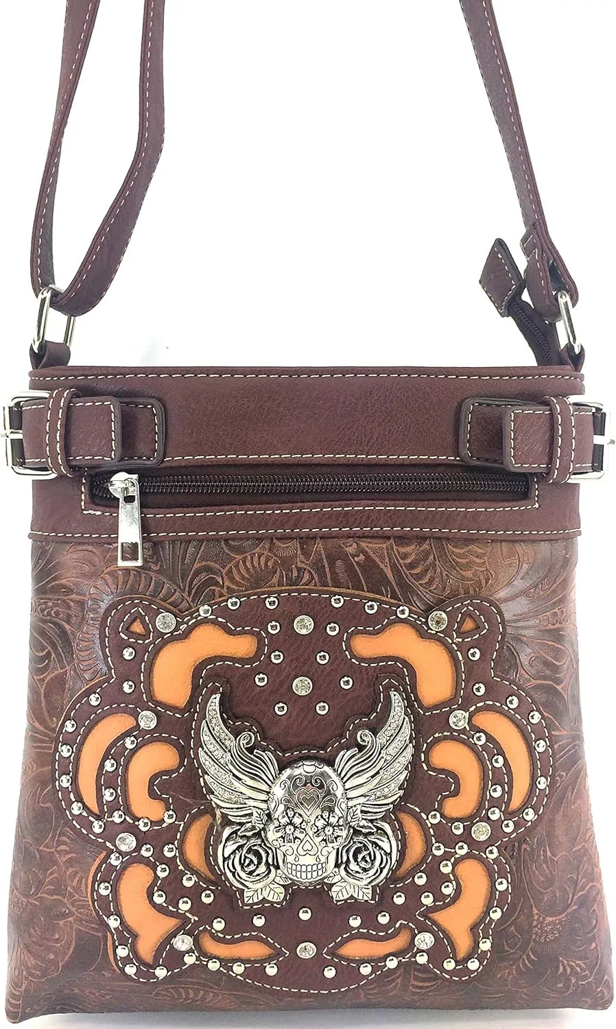 Zelris Sugar Skull Roses Angel Wing Women Conceal Carry Crossbody Messenger Bag