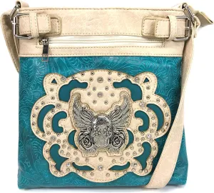 Zelris Sugar Skull Roses Angel Wing Women Conceal Carry Crossbody Messenger Bag