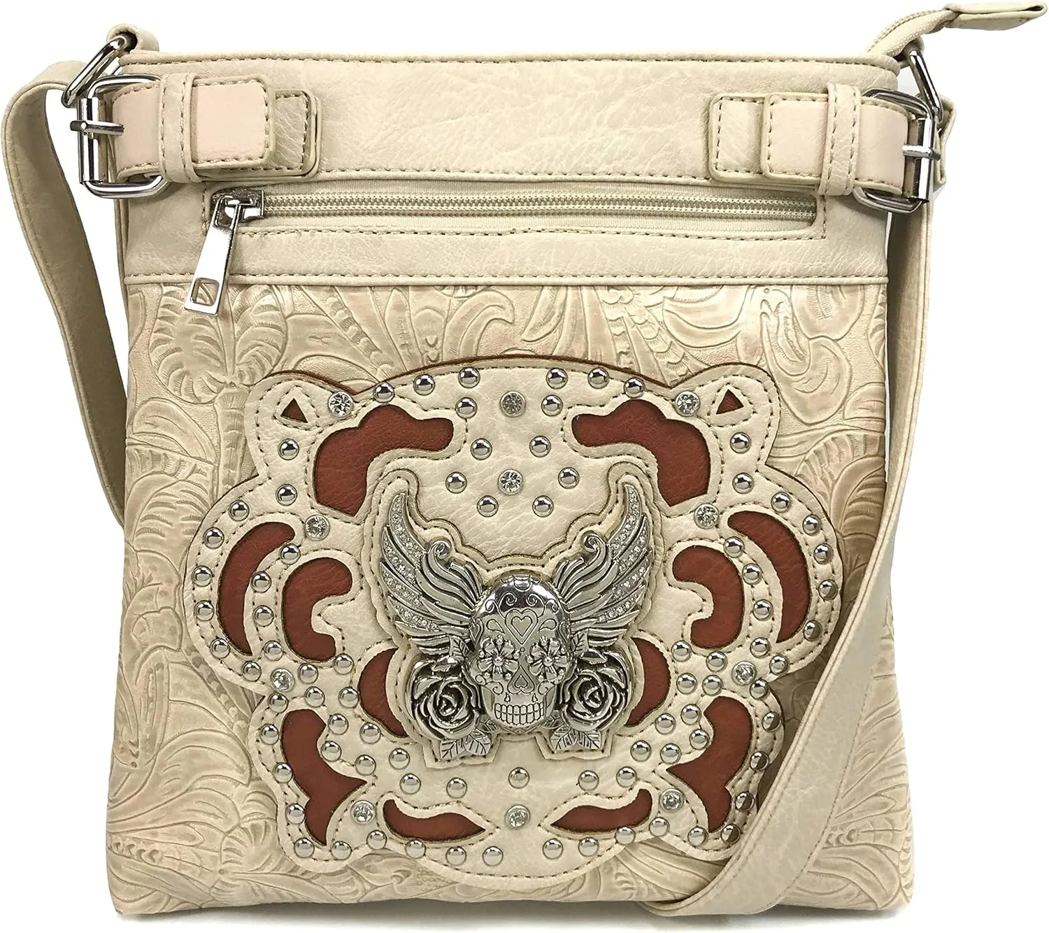 Zelris Sugar Skull Roses Angel Wing Women Conceal Carry Crossbody Messenger Bag