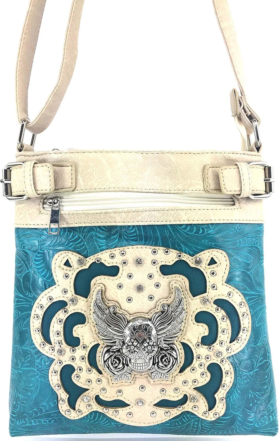 Zelris Sugar Skull Roses Angel Wing Women Conceal Carry Crossbody Messenger Bag