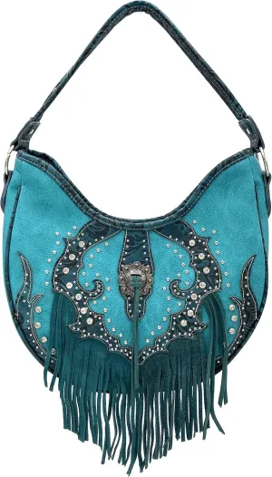 Zelris Western Concho Fringe Lace Two Toned Conceal Carry Hobo Tote Purse