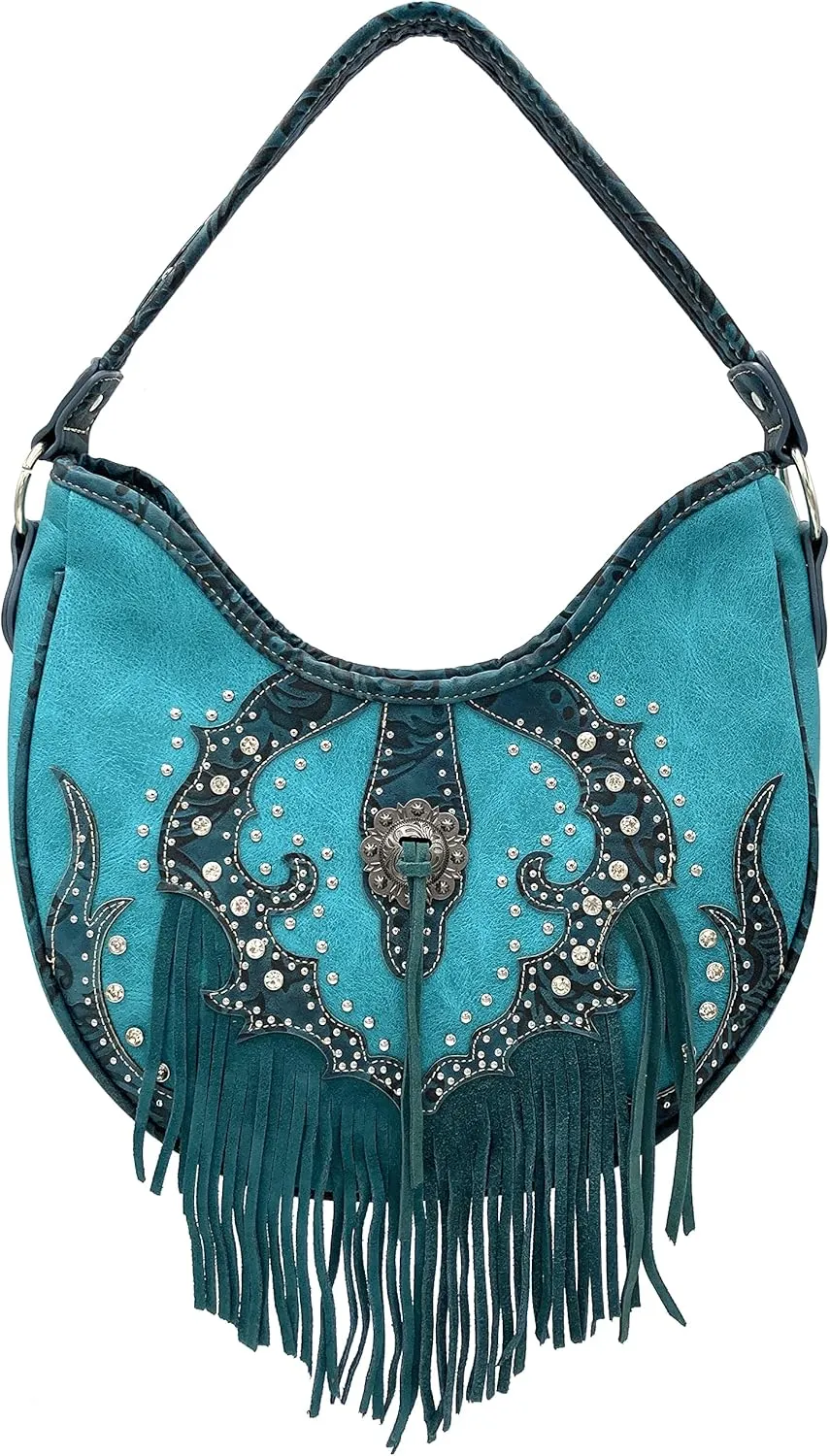 Zelris Western Concho Fringe Lace Two Toned Conceal Carry Hobo Tote Purse