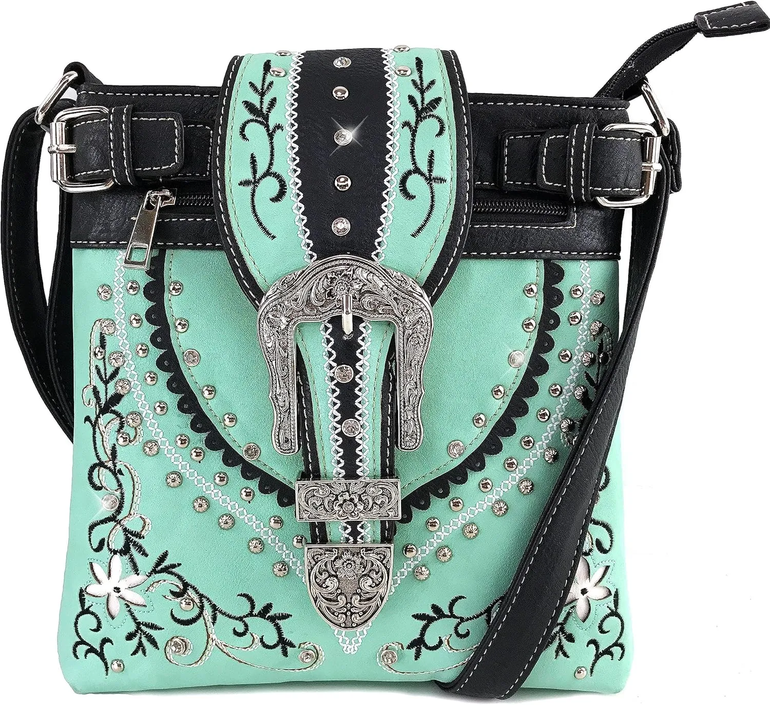 Zelris Western Floral Blossom Buckle Women Conceal Carry Crossbody Messenger