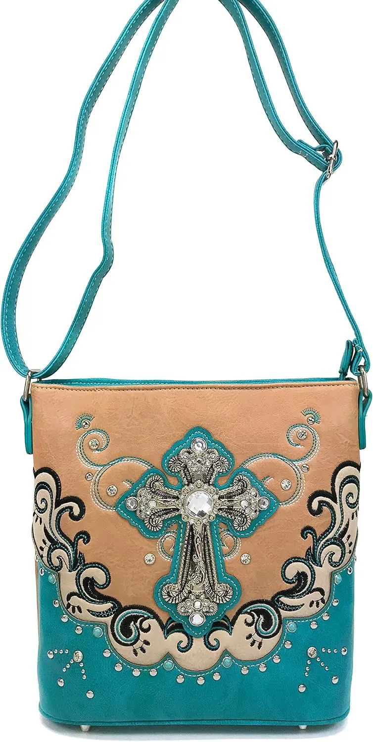 Zelris Western Silver Cross Turquoise Women Conceal Carry Crossbody Messenger