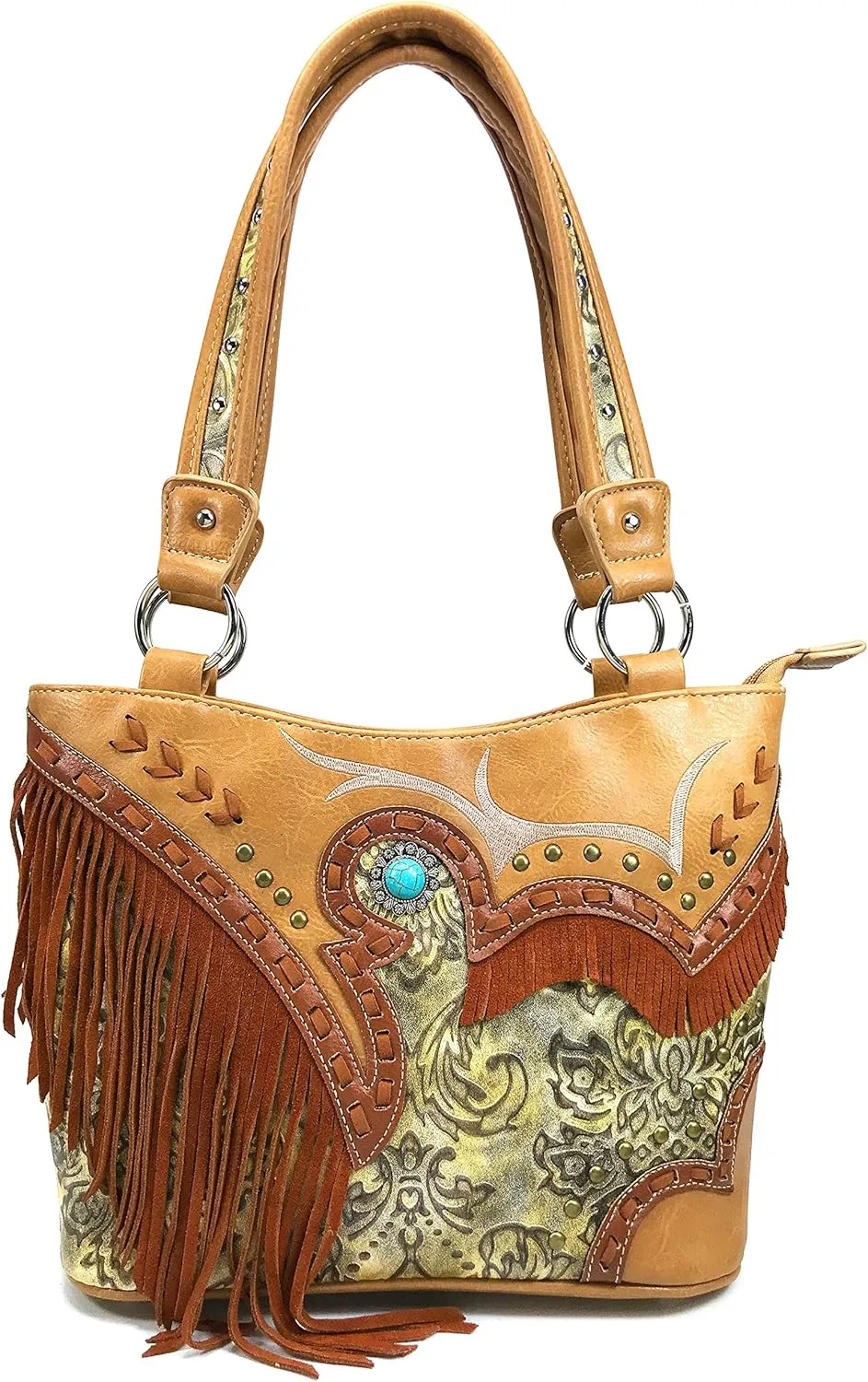 Zelris Women Tote Handbag Turquoise Concho Suede Fringe Two Tone Cowgirl Concealed Carry Purse