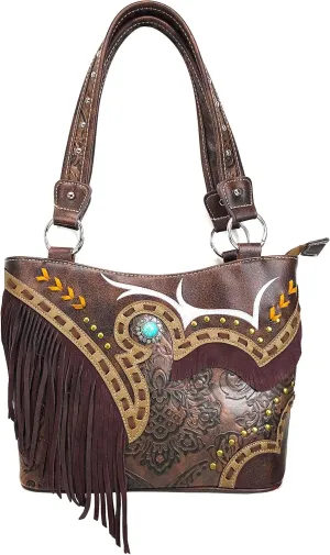 Zelris Women Tote Handbag Turquoise Concho Suede Fringe Two Tone Cowgirl Concealed Carry Purse