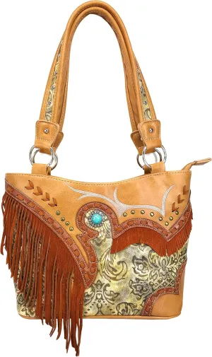 Zelris Women Tote Handbag Turquoise Concho Suede Fringe Two Tone Cowgirl Concealed Carry Purse