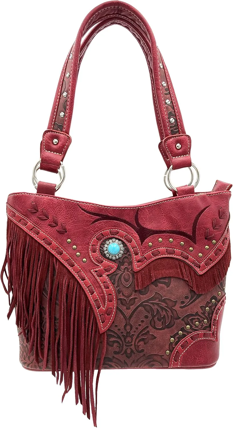 Zelris Women Tote Handbag Turquoise Concho Suede Fringe Two Tone Cowgirl Concealed Carry Purse