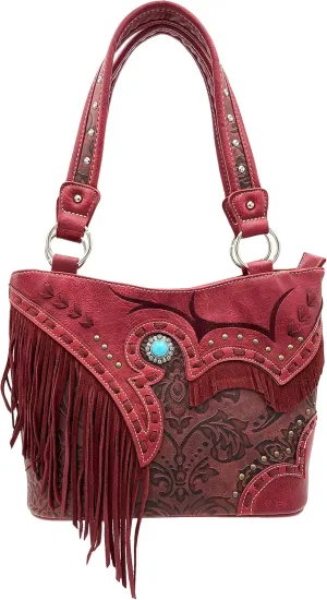 Zelris Women Tote Handbag Turquoise Concho Suede Fringe Two Tone Cowgirl Concealed Carry Purse
