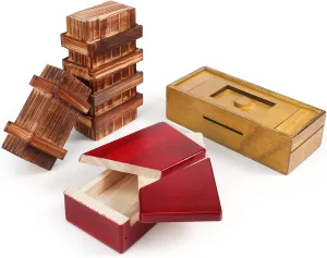Zhanmai 4 Pieces Wooden Puzzle Boxes Gift Card Wooden Puzzle Boxes Money Case Holders Teaser Mysterious Wood Boxes for Christmas Birthday Gift, 4 Styles(Elegant Style)