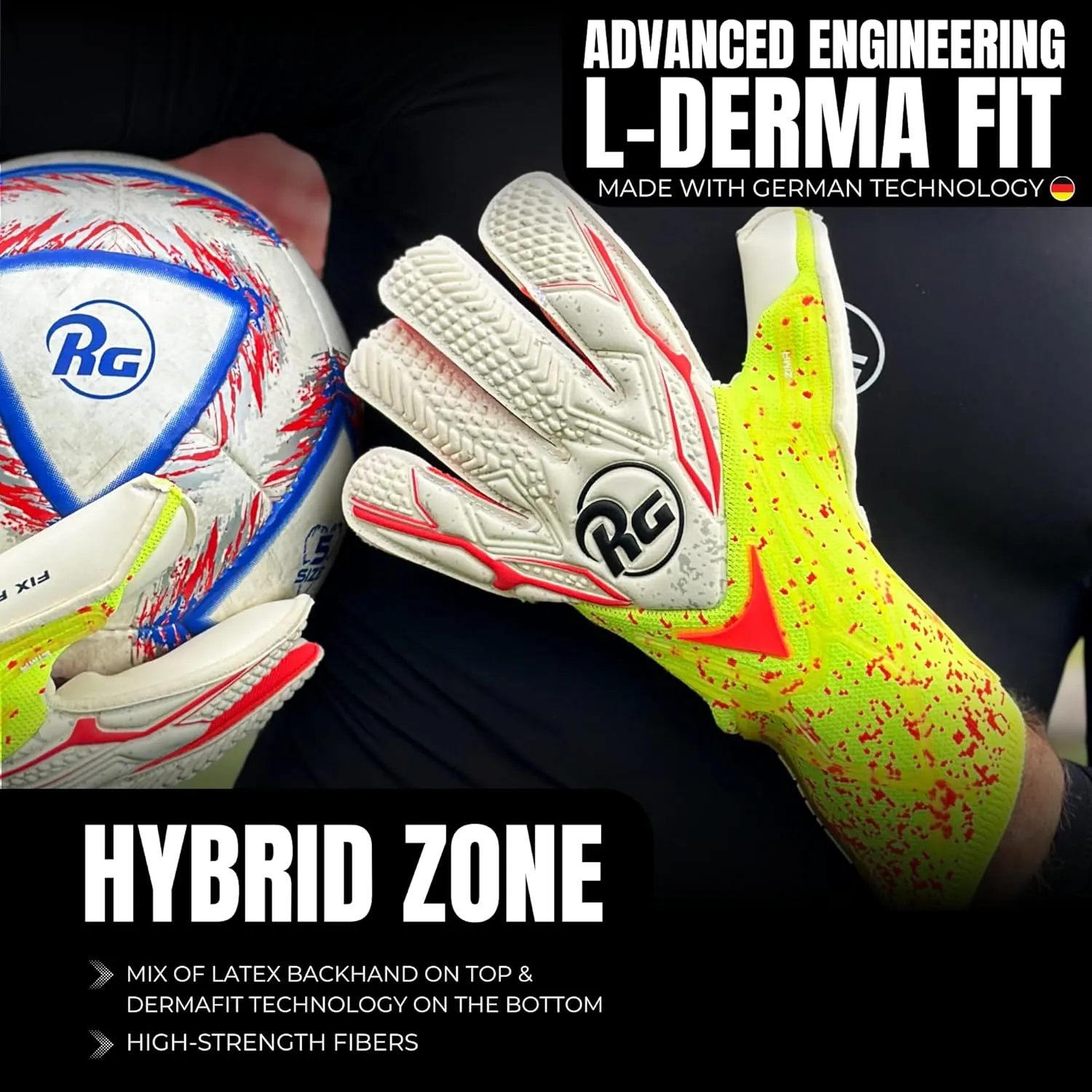 ZIMA Goalkeeper Gloves - Hybrid Roll Negative Cut | Giga  German Latex Palm Grip Protection | L-Derma Fit Technology Lightweight Backhand | 2D PunchZone Wrist Fit All-Weather Soccer Gloves