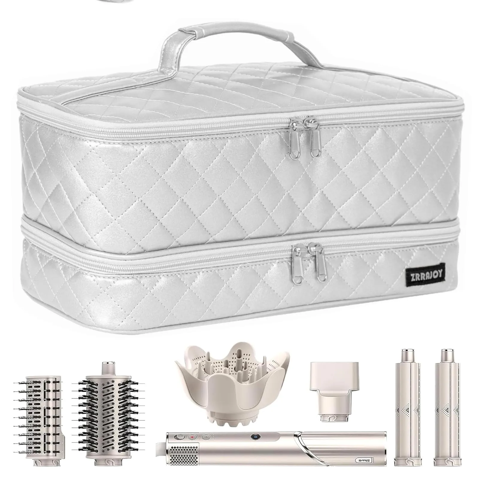 ZRRAJOY Double Layer Storage Case For Shark Flexstyle, Travel Carrying Case For Shark 430/440 Flexstyle, Organizer Bag For Shark Flexstyle/Dyson Airwrap Styler Attachments (Silver)